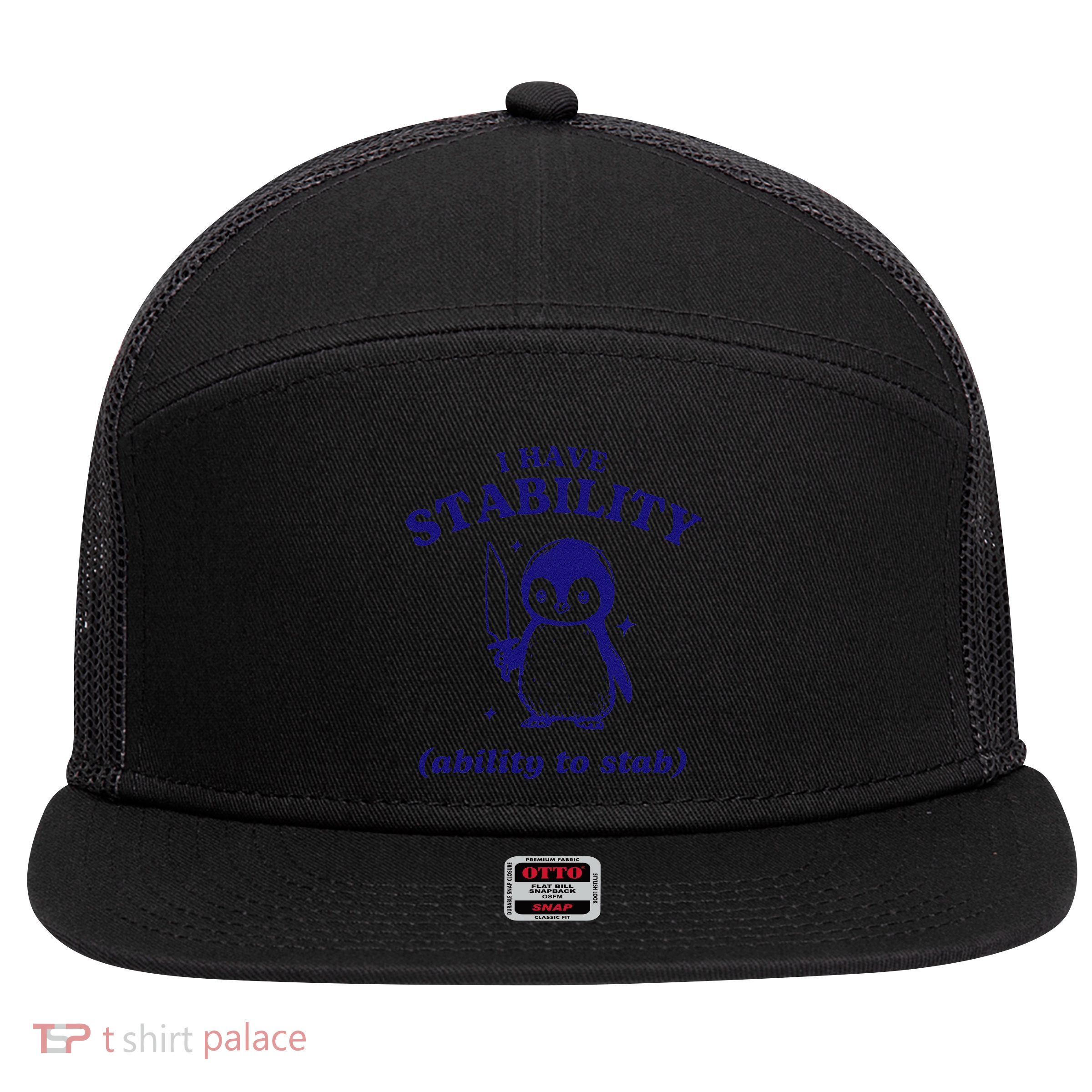 I Have Stability Ability To Stab Funny Penguin 7 Panel Mesh Trucker Snapback Hat