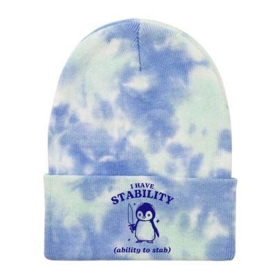 I Have Stability Ability To Stab Funny Penguin Tie Dye 12in Knit Beanie