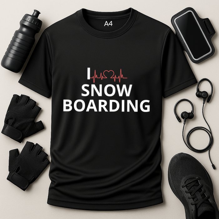 I Heart Snow Boarding With Red Heart, I Love Snow Boarding Performance Shirt