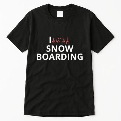 I Heart Snow Boarding With Red Heart, I Love Snow Boarding Tall T-Shirt
