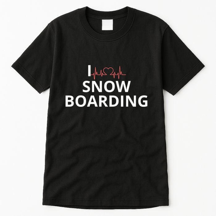 I Heart Snow Boarding With Red Heart, I Love Snow Boarding Tall T-Shirt