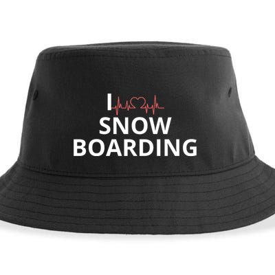 I Heart Snow Boarding With Red Heart, I Love Snow Boarding Sustainable Bucket Hat