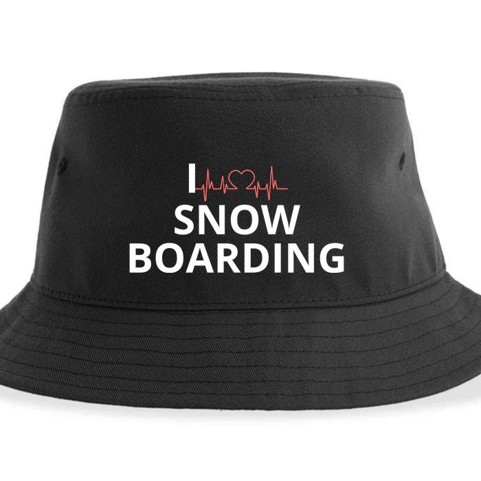 I Heart Snow Boarding With Red Heart, I Love Snow Boarding Sustainable Bucket Hat