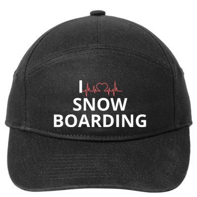 I Heart Snow Boarding With Red Heart, I Love Snow Boarding 7-Panel Snapback Hat