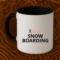 I Heart Snow Boarding With Red Heart, I Love Snow Boarding Mug