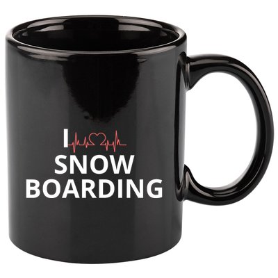 I Heart Snow Boarding With Red Heart, I Love Snow Boarding 11oz C Handle Ceramic Mug