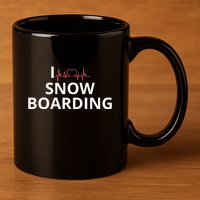 I Heart Snow Boarding With Red Heart, I Love Snow Boarding 11oz C Handle Ceramic Mug