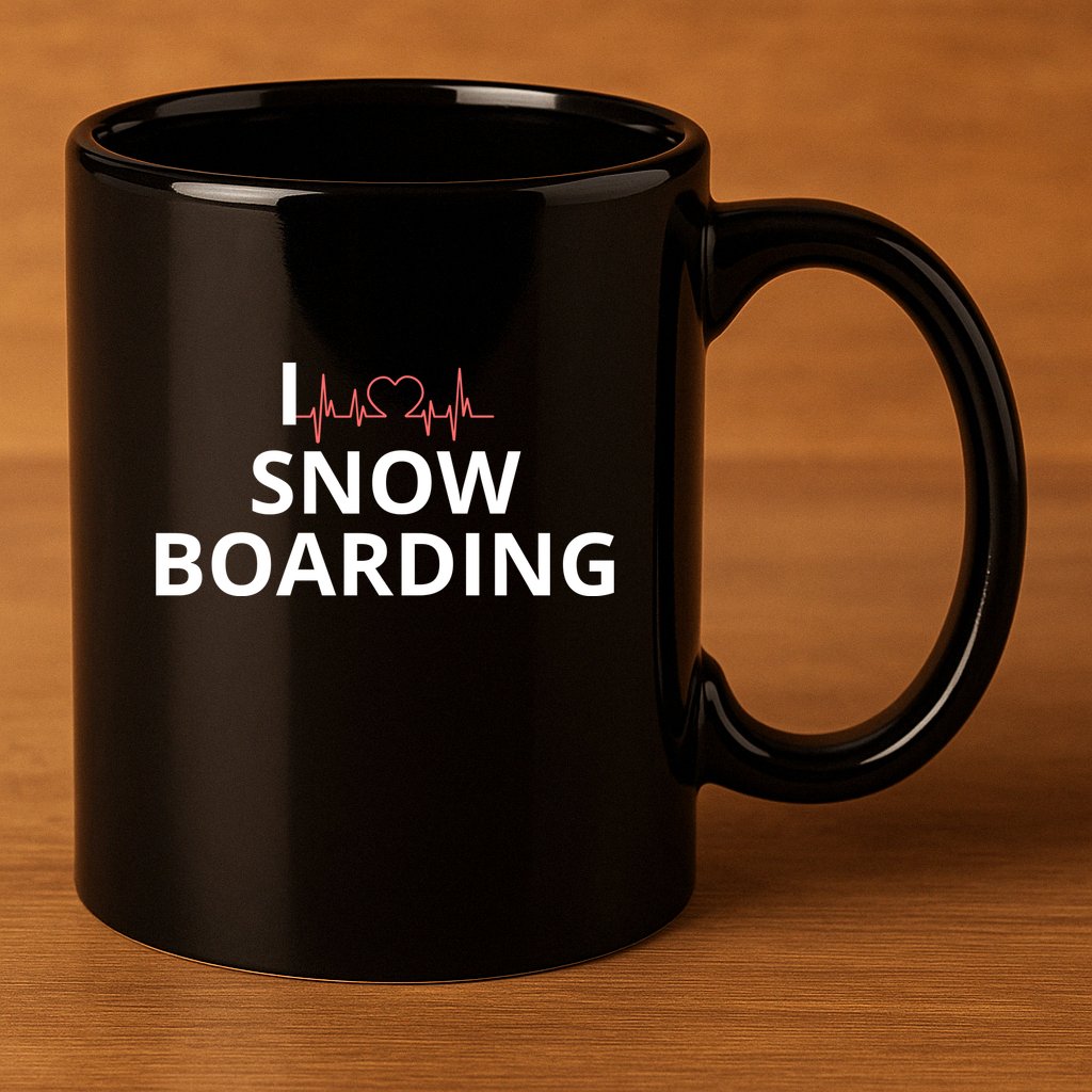 I Heart Snow Boarding With Red Heart, I Love Snow Boarding 11oz C Handle Ceramic Mug