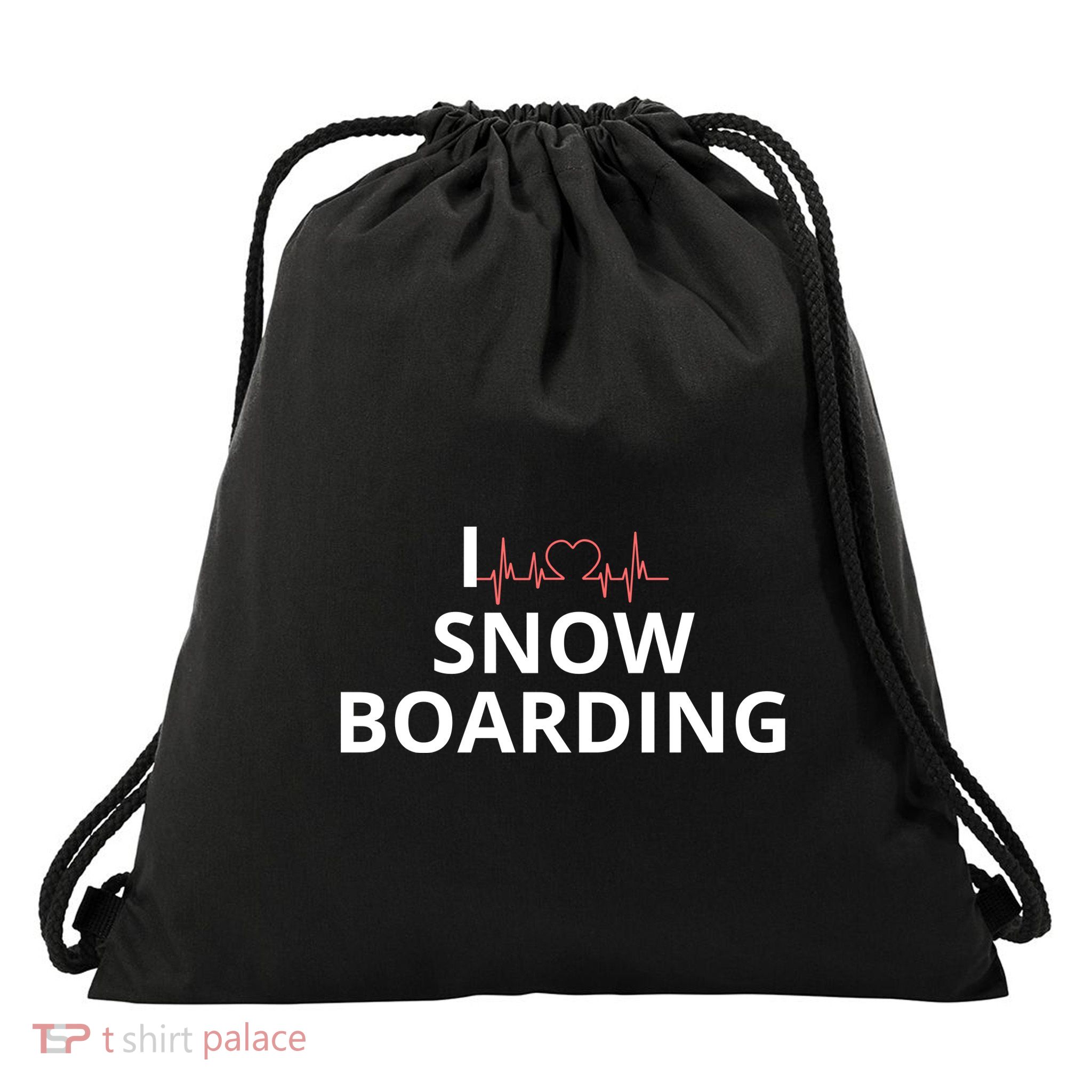 I Heart Snow Boarding With Red Heart, I Love Snow Boarding Drawstring Bag