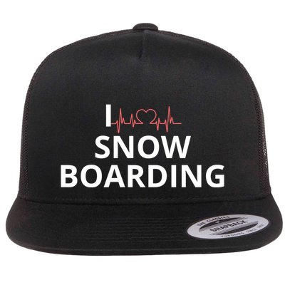 I Heart Snow Boarding With Red Heart, I Love Snow Boarding Flatbill Hat