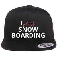 I Heart Snow Boarding With Red Heart, I Love Snow Boarding Flatbill Hat