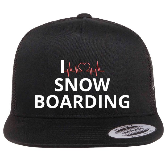 I Heart Snow Boarding With Red Heart, I Love Snow Boarding Flatbill Hat