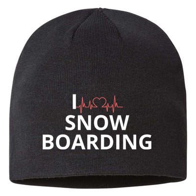 I Heart Snow Boarding With Red Heart, I Love Snow Boarding Sustainable Beanie