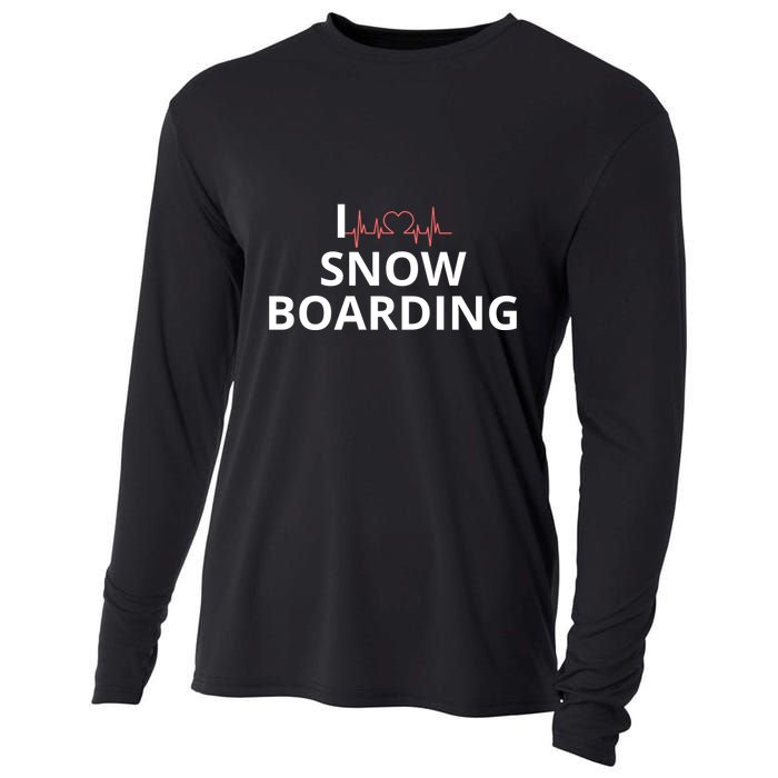 I Heart Snow Boarding With Red Heart, I Love Snow Boarding Cooling Performance Long Sleeve Crew
