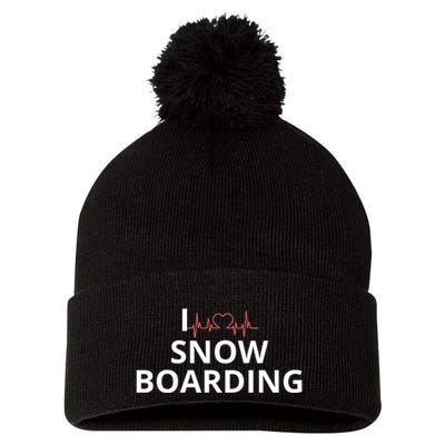I Heart Snow Boarding With Red Heart, I Love Snow Boarding Pom Pom 12in Knit Beanie