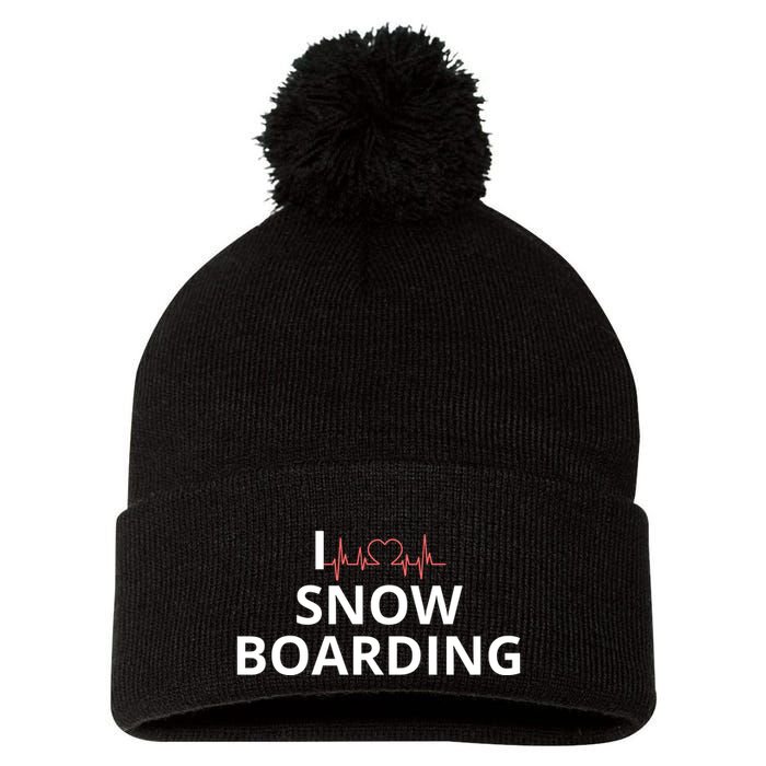 I Heart Snow Boarding With Red Heart, I Love Snow Boarding Pom Pom 12in Knit Beanie