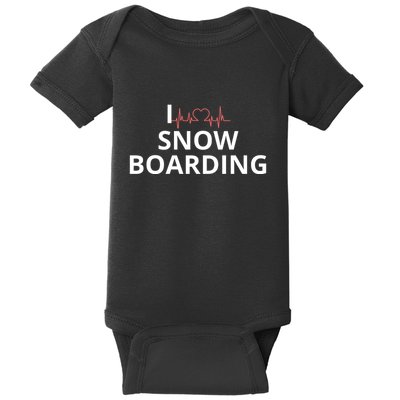 I Heart Snow Boarding With Red Heart, I Love Snow Boarding Baby Bodysuit