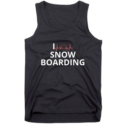 I Heart Snow Boarding With Red Heart, I Love Snow Boarding Tank Top