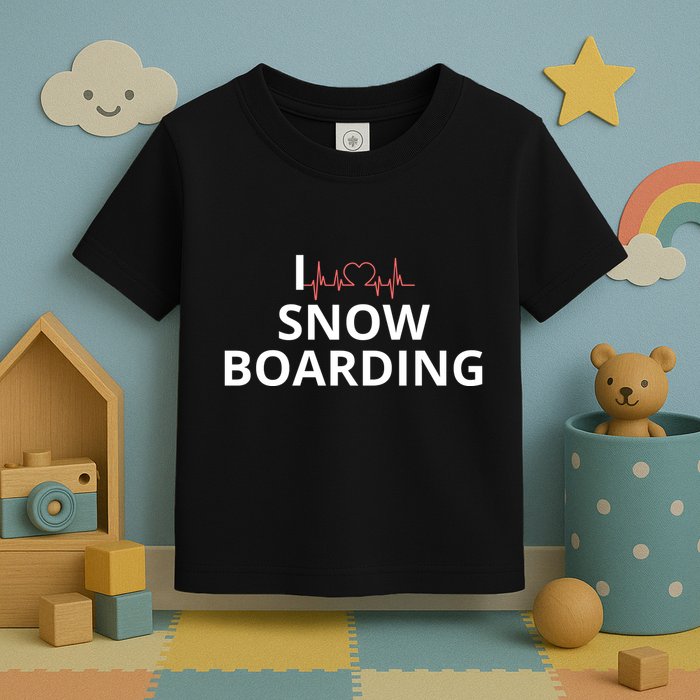 I Heart Snow Boarding With Red Heart, I Love Snow Boarding Toddler T-Shirt