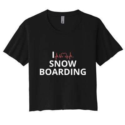 I Heart Snow Boarding With Red Heart, I Love Snow Boarding Crop Top