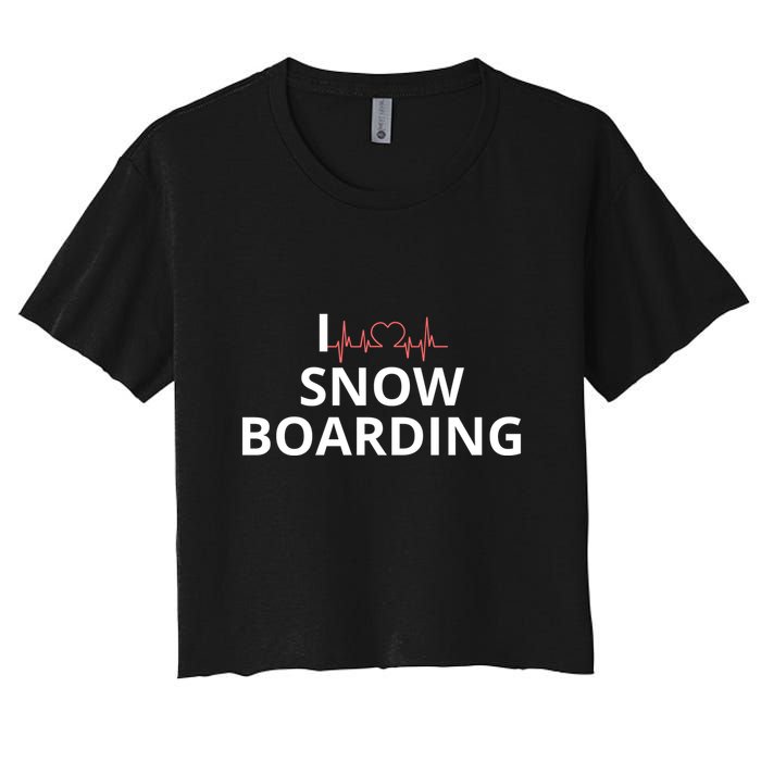 I Heart Snow Boarding With Red Heart, I Love Snow Boarding Crop Top