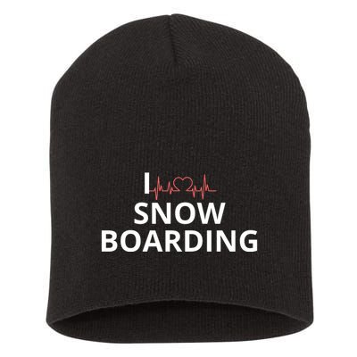 I Heart Snow Boarding With Red Heart, I Love Snow Boarding Short Acrylic Beanie