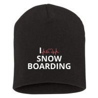 I Heart Snow Boarding With Red Heart, I Love Snow Boarding Short Acrylic Beanie