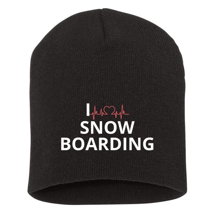I Heart Snow Boarding With Red Heart, I Love Snow Boarding Short Acrylic Beanie