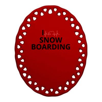 I Heart Snow Boarding With Red Heart, I Love Snow Boarding Ceramic Oval Ornament