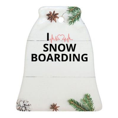 I Heart Snow Boarding With Red Heart, I Love Snow Boarding Ceramic Bell Ornament