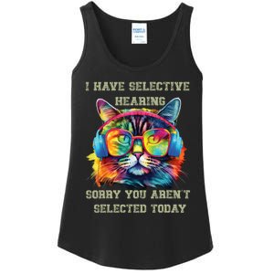 I Have Selective Hearing Cool Funny Cat Design Headphones Ladies Essential Tank