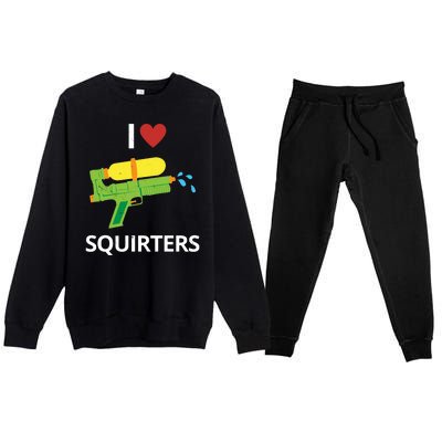 I Heart Squirters Funny Water Gun Premium Crewneck Sweatsuit Set