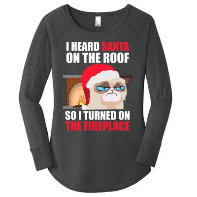 I Heard Santa On The Roof Christmas Cat Hates Santa Grumpy Annoyed Cats Women's Perfect Tri Tunic Long Sleeve Shirt