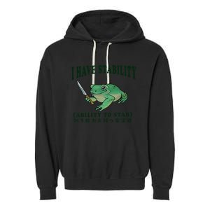 I Have Stability Ability To Stab Funny Frog Garment-Dyed Fleece Hoodie