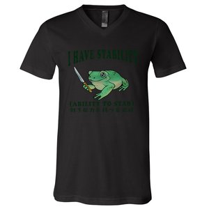 I Have Stability Ability To Stab Funny Frog V-Neck T-Shirt