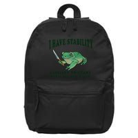 I Have Stability Ability To Stab Funny Frog 16 in Basic Backpack