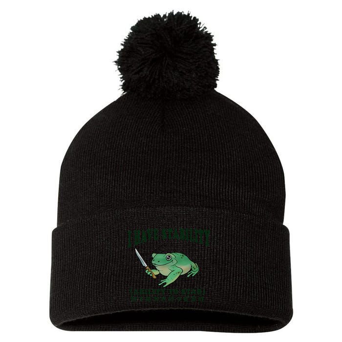 I Have Stability Ability To Stab Funny Frog Pom Pom 12in Knit Beanie