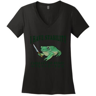 I Have Stability Ability To Stab Funny Frog Women's V-Neck T-Shirt