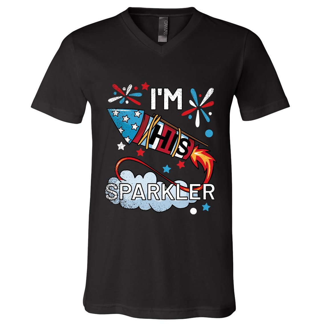 I'm His Sparkler July 4th His And Hers Matching Couples Cute V-Neck T-Shirt