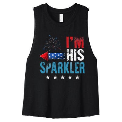 I'm His Sparkler His And Her 4th Of July Matching Couples Women's Racerback Cropped Tank