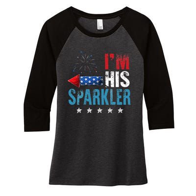 I'm His Sparkler His And Her 4th Of July Matching Couples Women's Tri-Blend 3/4-Sleeve Raglan Shirt