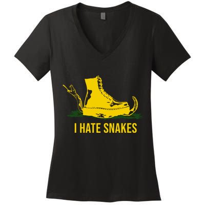 I Hate Snakes Don't Thread On Me Flag Women's V-Neck T-Shirt
