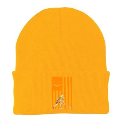 Ice Hockey Skeleton Halloween Boys American Pumpkin Flag Gift Knit Cap Winter Beanie