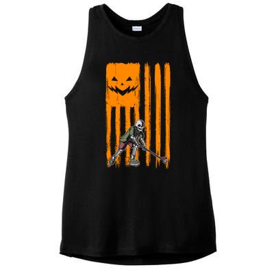 Ice Hockey Skeleton Halloween Boys American Pumpkin Flag Gift Ladies PosiCharge Tri-Blend Wicking Tank