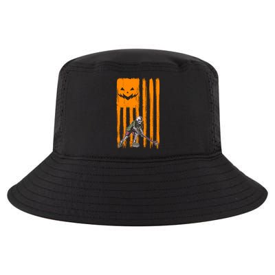 Ice Hockey Skeleton Halloween Boys American Pumpkin Flag Gift Cool Comfort Performance Bucket Hat