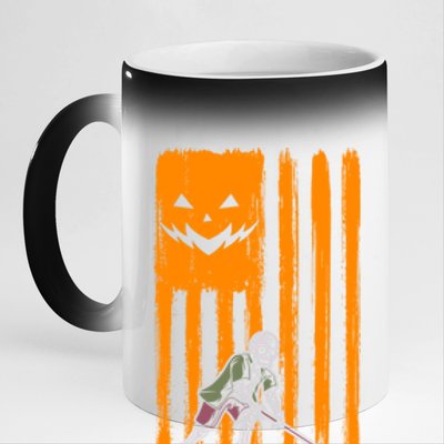 Ice Hockey Skeleton Halloween Boys American Pumpkin Flag Gift 11oz Black Color Changing Mug