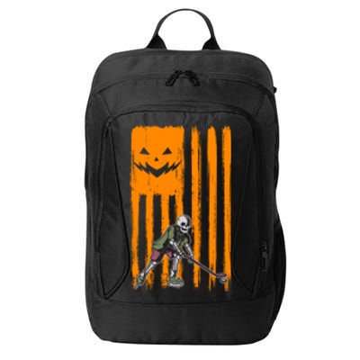 Ice Hockey Skeleton Halloween Boys American Pumpkin Flag Gift City Backpack