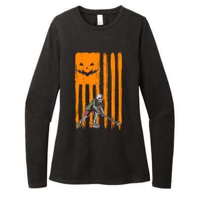 Ice Hockey Skeleton Halloween Boys American Pumpkin Flag Gift Womens CVC Long Sleeve Shirt