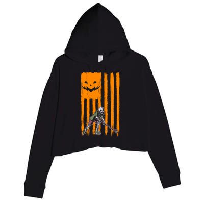 Ice Hockey Skeleton Halloween Boys American Pumpkin Flag Gift Crop Fleece Hoodie