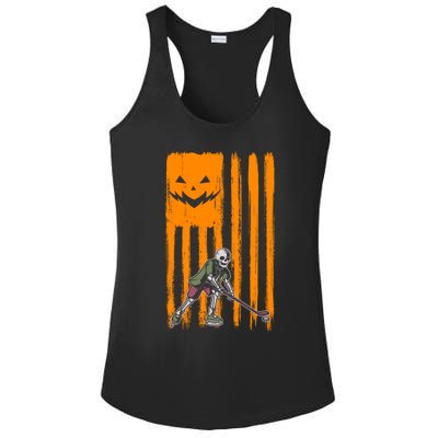 Ice Hockey Skeleton Halloween Boys American Pumpkin Flag Gift Ladies PosiCharge Competitor Racerback Tank